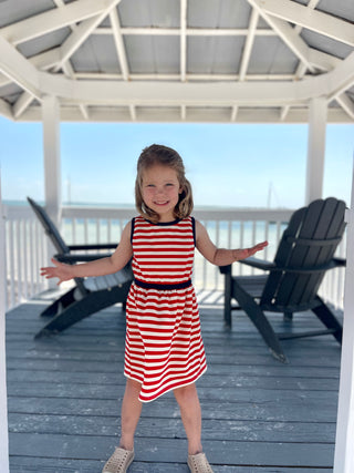 Girls Lennie Dress in Red & White French Terry Stripe