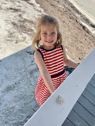 Girls Lennie Dress in Red & White French Terry Stripe