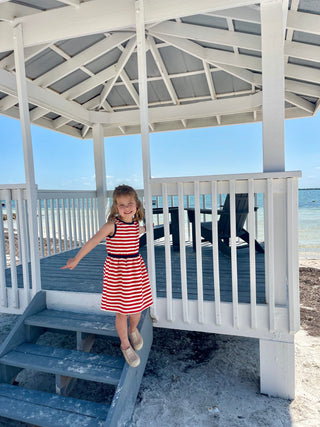 Girls Lennie Dress in Red & White French Terry Stripe