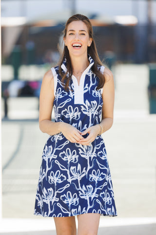 Raven Dress in Navy Painted Flowers