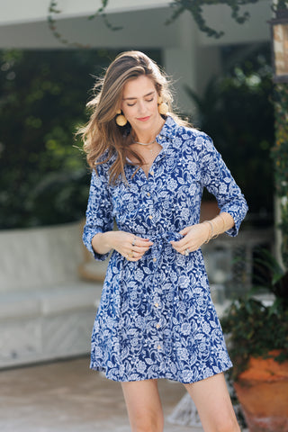 Camila Dress in Navy Blossoms