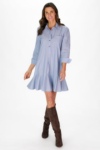 Iris Dress in Blue & Brown Stripe