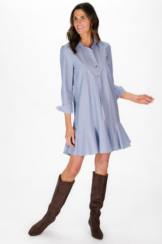 Iris Dress in Blue & Brown Stripe