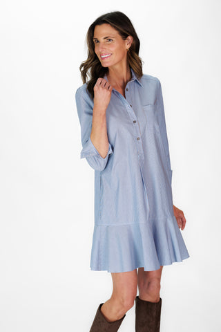 Iris Dress in Blue & Brown Stripe