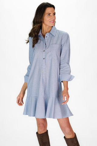 Iris Dress in Blue & Brown Stripe