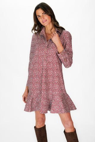 Iris Dress in Maroon Paisley