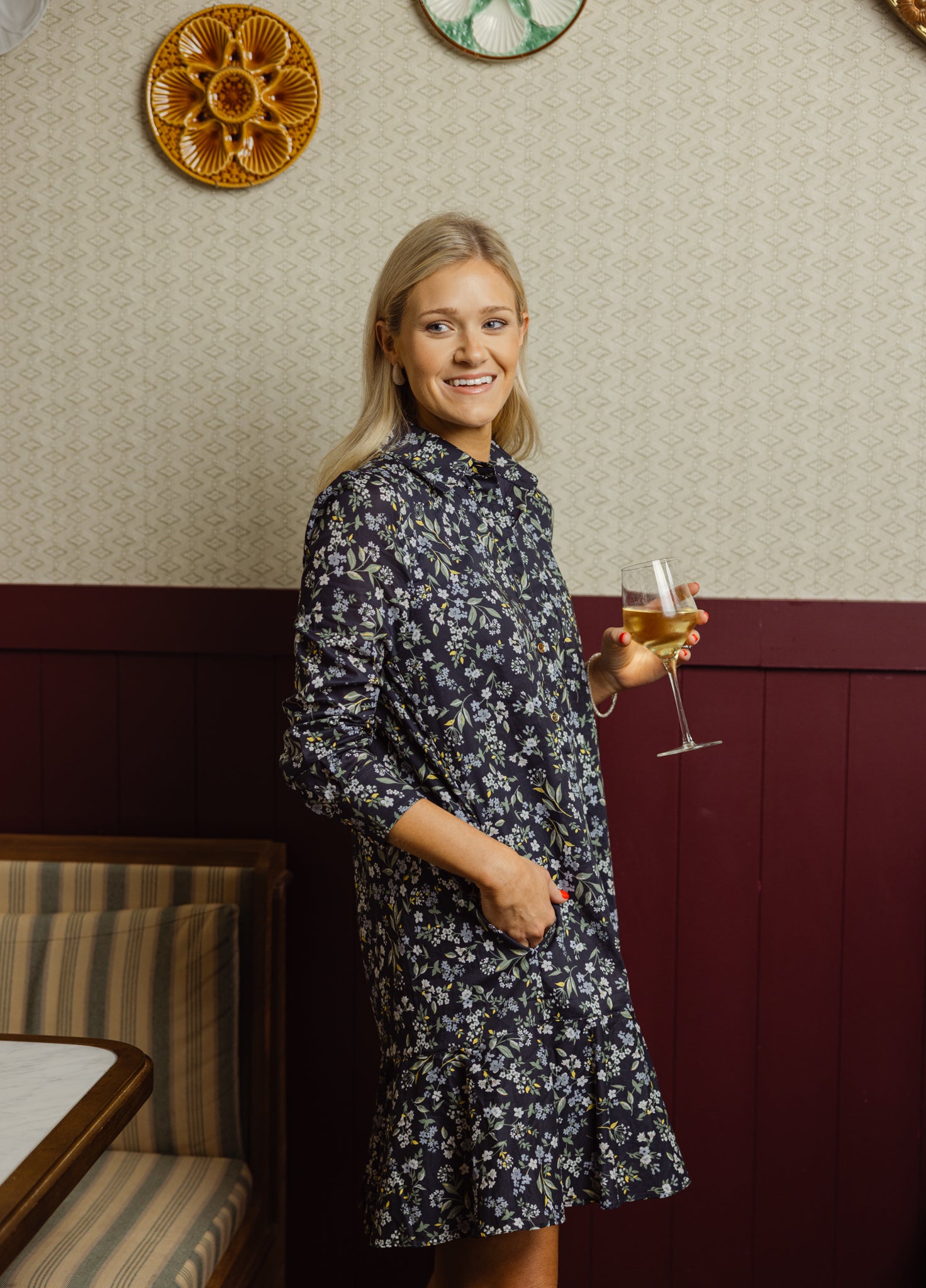 Iris Dress in Navy Fall Floral | Long Sleeve Collared Shirt Dress XS Iris Dress in Navy Fall Floral | Long Sleeve Collared Shirt Dress XS