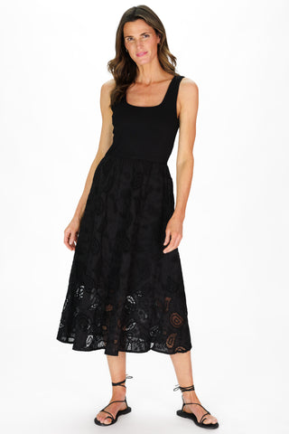 Jada Dress in Black Paisley Eyelet Lace
