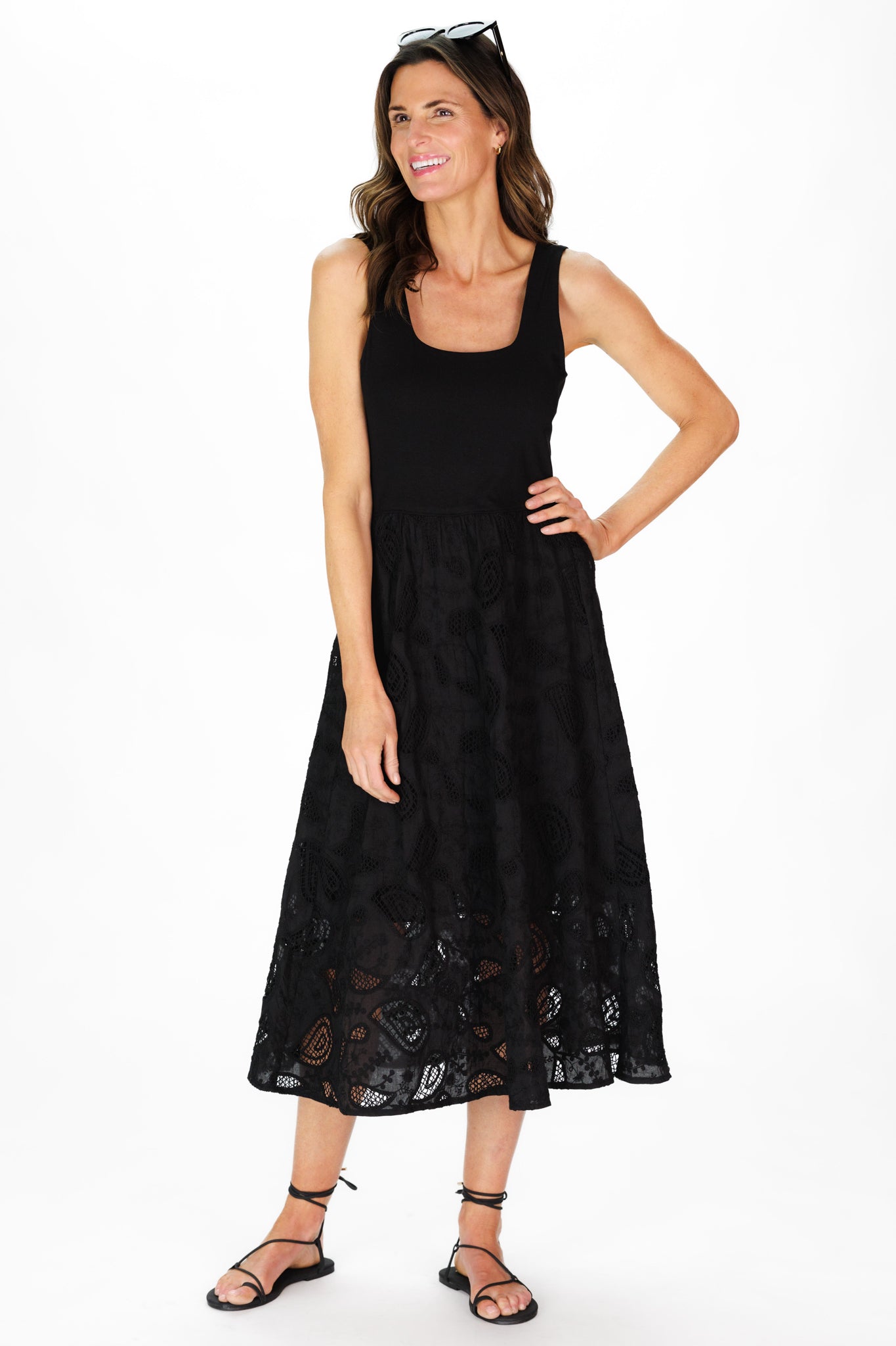 Women's Jada Dress in Black Paisley Eyelet Lace