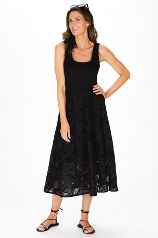 Jada Dress in Black Paisley Eyelet Lace