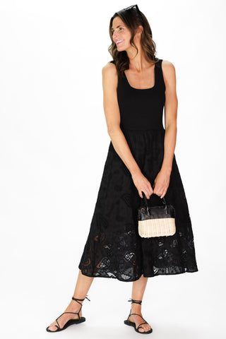 Jada Dress in Black Paisley Eyelet Lace