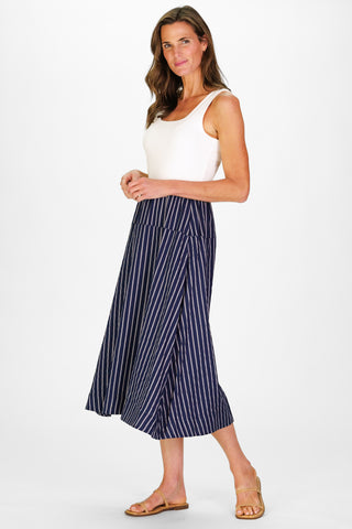 Women's Jada Dress in Navy Linen Stripe