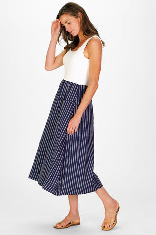 Women's Jada Dress in Navy Linen Stripe