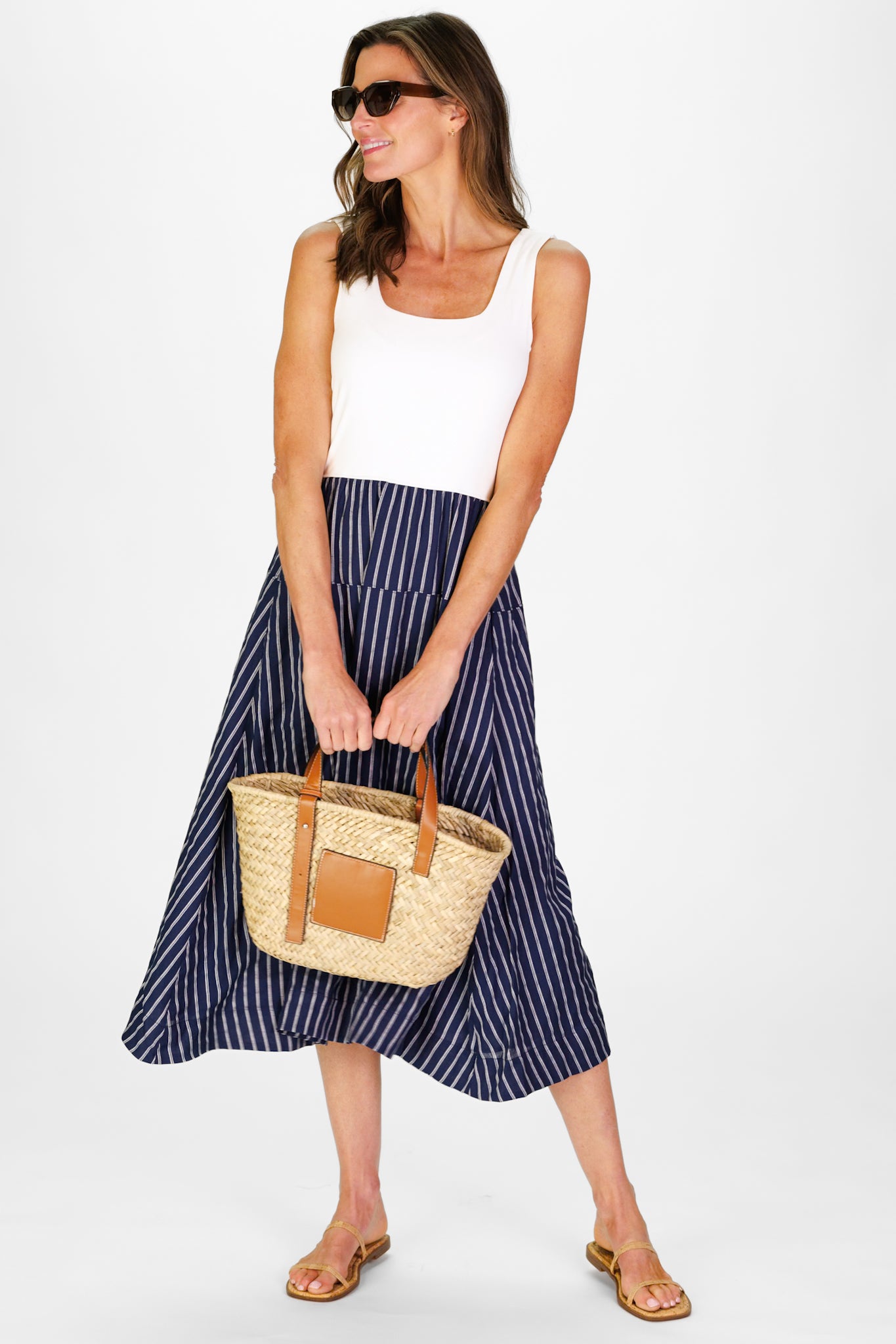Women's Jada Dress in Navy Linen Stripe | Duffield Lane XL Women's Jada Dress in Navy Linen Stripe | Duffield Lane XL