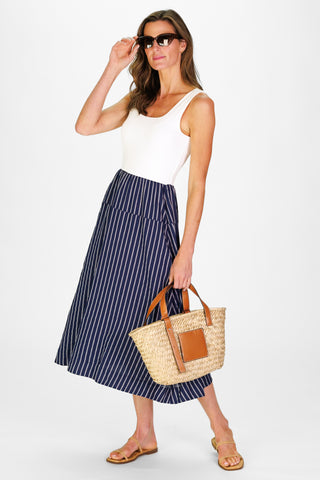 Women's Jada Dress in Navy Linen Stripe