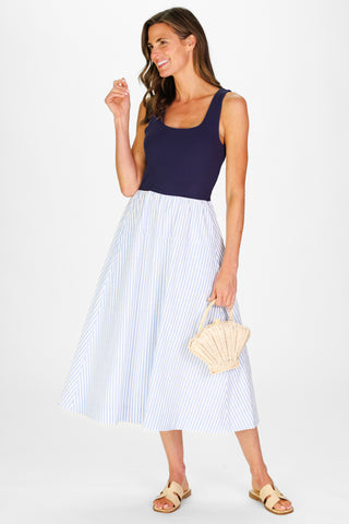 Jada Dress in Navy & Seaside Stripe