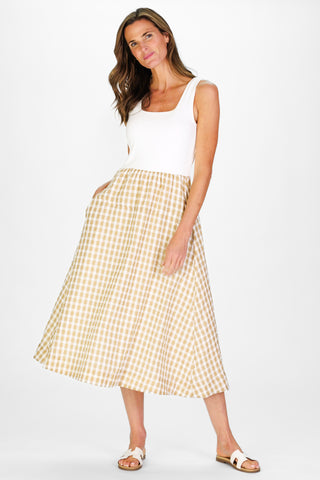 Jada Dress in Tan Gingham Seersucker