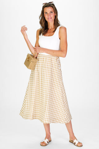 Jada Dress in Tan Gingham Seersucker