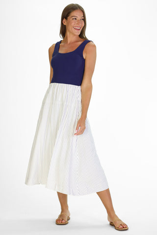 Jada Dress in Thin Navy Stripe