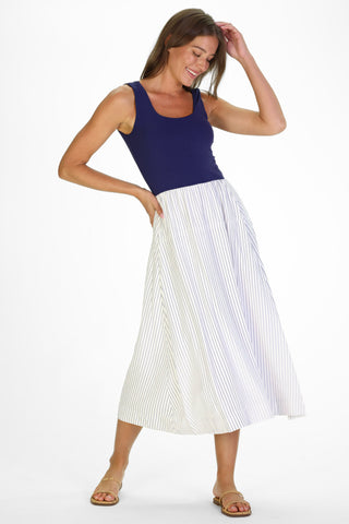 Jada Dress in Thin Navy Stripe