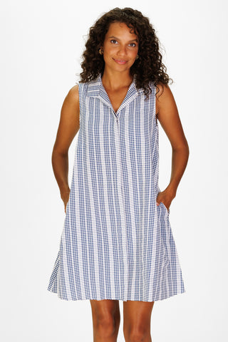 Jan Dress in Navy Embroidered Gingham