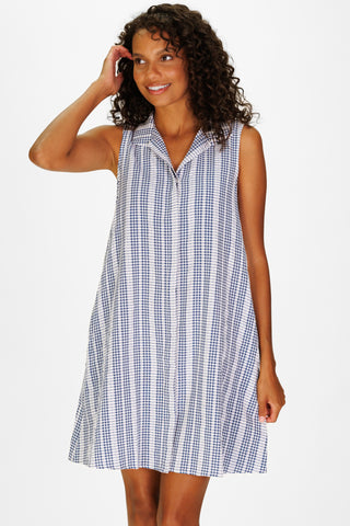 Women's Jan Dress in Navy Embroidered Gingham