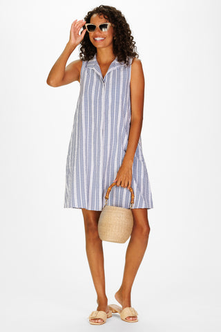 Jan Dress in Navy Embroidered Gingham