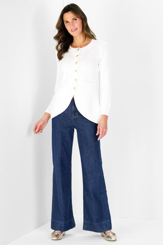Jewel Neck Cardigan in Ivory