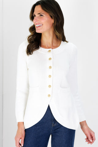 Jewel Neck Cardigan in Ivory