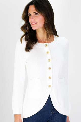 Jewel Neck Cardigan in Ivory