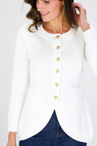 Jewel Neck Cardigan in Ivory