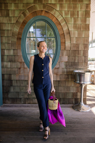 Traveling Pant in Navy Scallops