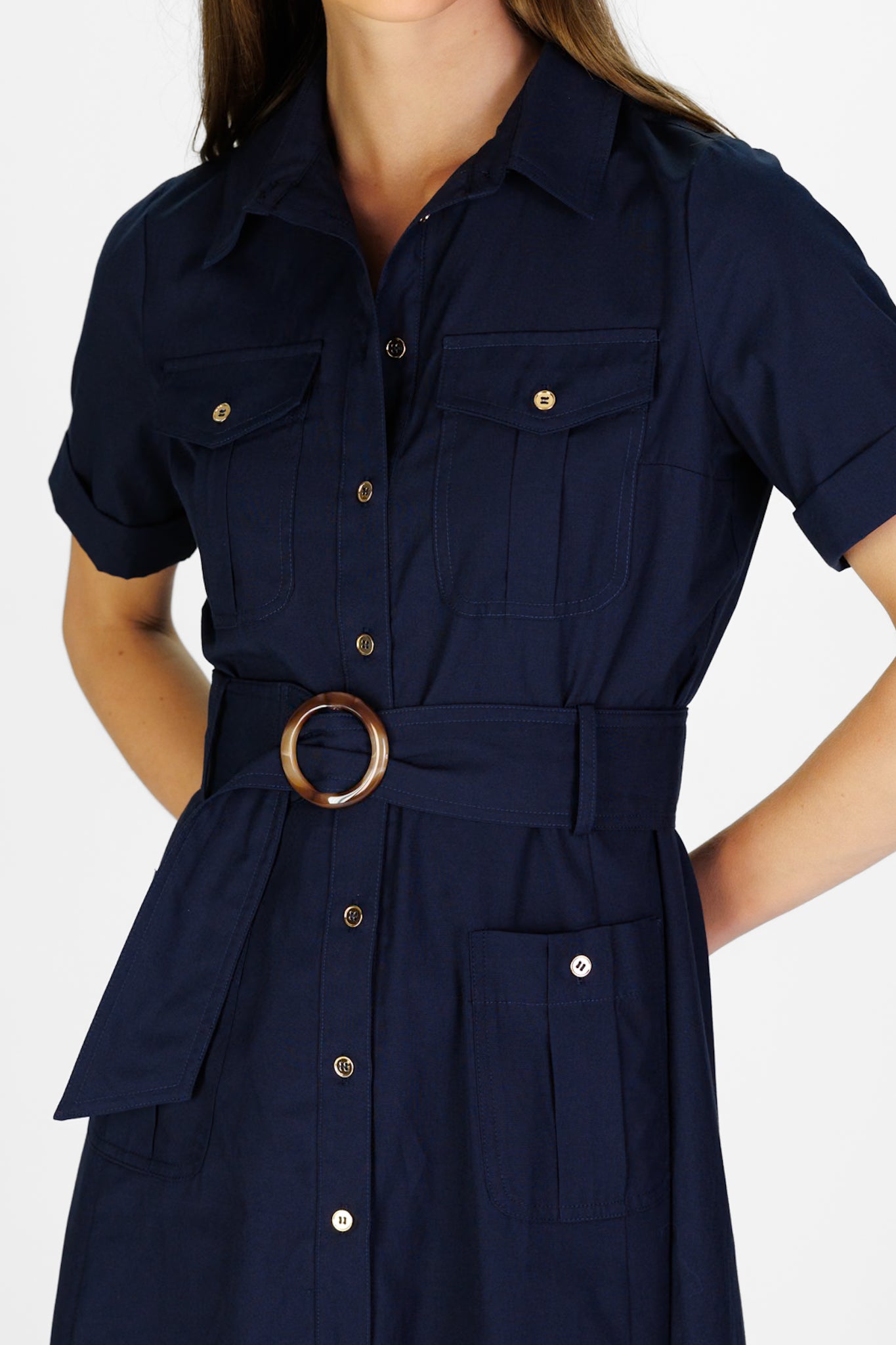 Women's Juna Dress in Navy Silky Oxford