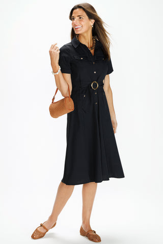 Juna Dress in Navy Silky Oxford