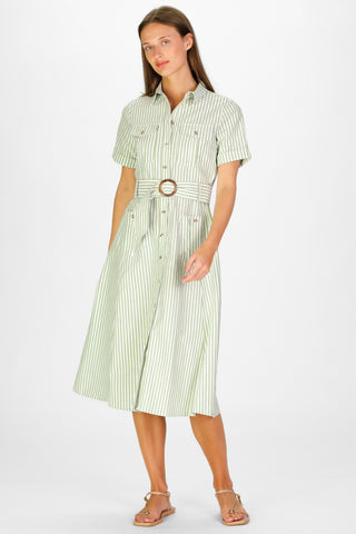 Juna Dress in Green Oxford Stripe