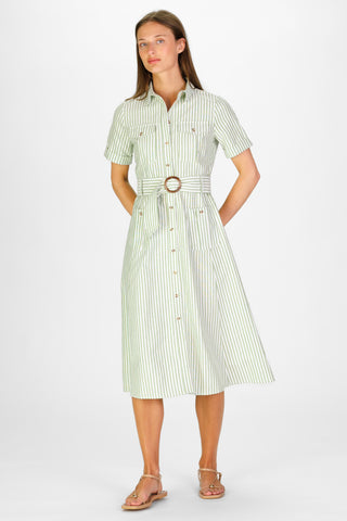 Juna Dress in Green Oxford Stripe
