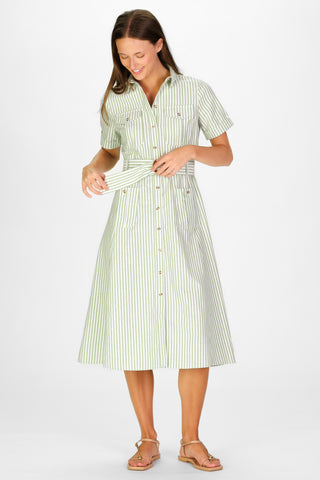 Juna Dress in Green Oxford Stripe
