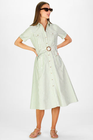 Juna Dress in Green Oxford Stripe