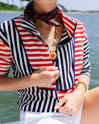 Kathryn Quarter Zip in Red, White & Blue French Terry Stripe