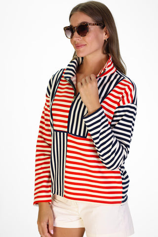 Kathryn Quarter Zip in Red, White & Blue French Terry Stripe