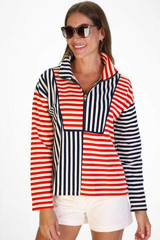 Kathryn Quarter Zip in Red, White & Blue French Terry Stripe