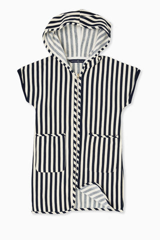Kids French Terry DL Coverup in Navy & White Stripe
