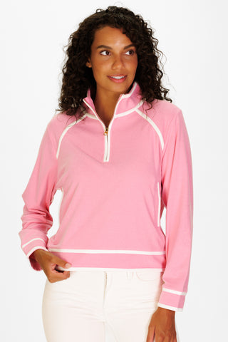 Laine Quarter Zip in Blush Pink SuperSoft with White Trim