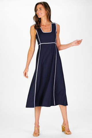 Landon Dress in Navy Silky Oxford