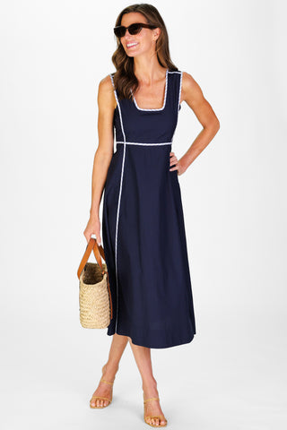 Landon Dress in Navy Silky Oxford