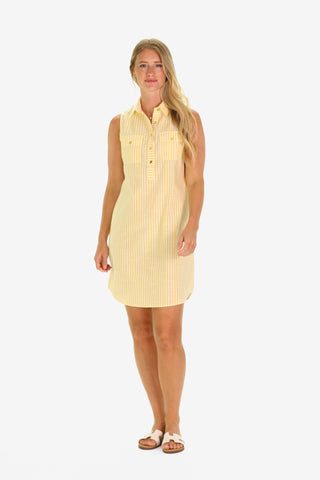 The Lauren Dress in Lemon Linen Stripe