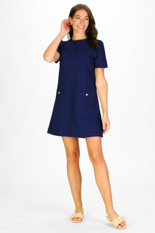 Leanne Dress in Navy Eyelet