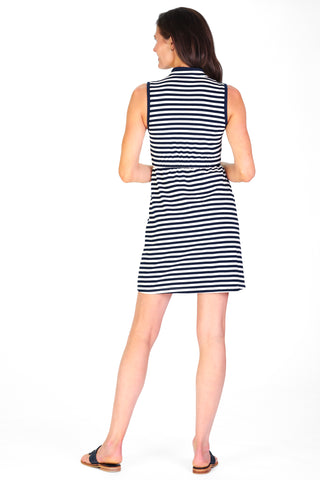 Lennie Dress in Horizontal Navy & White French Terry Stripe