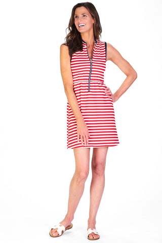 Lennie Dress in Horizontal Red & White French Terry Stripe