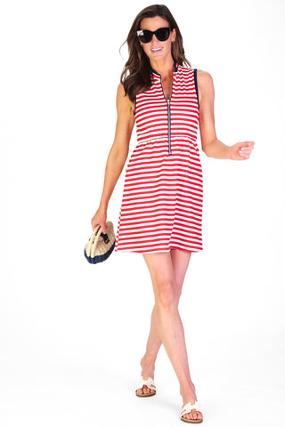 Lennie Dress in Horizontal Red & White French Terry Stripe
